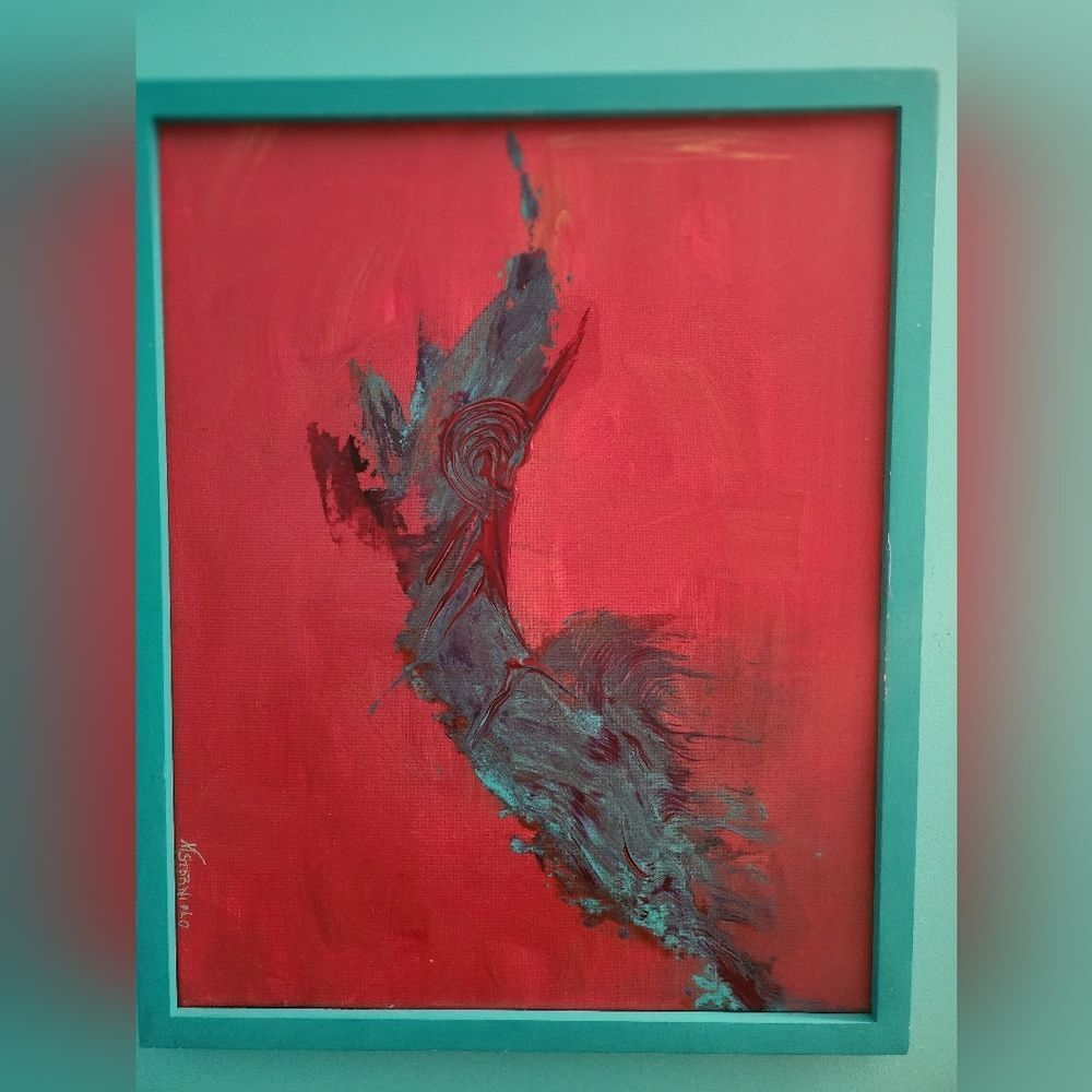 Abstract Red and Teal Art Piece